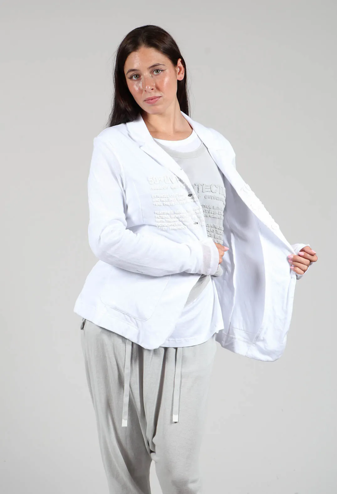 Sheer Sleeve Jacket in White White Print