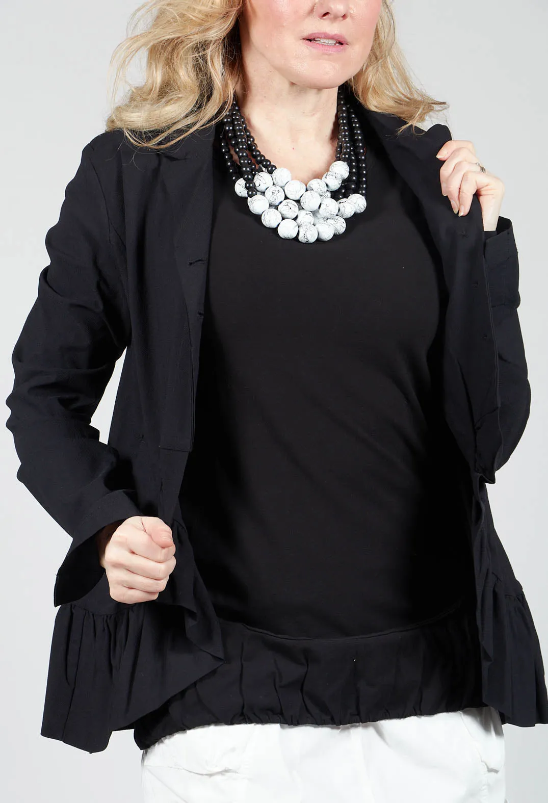 Tailored Jacket with Peplum Hem in Black