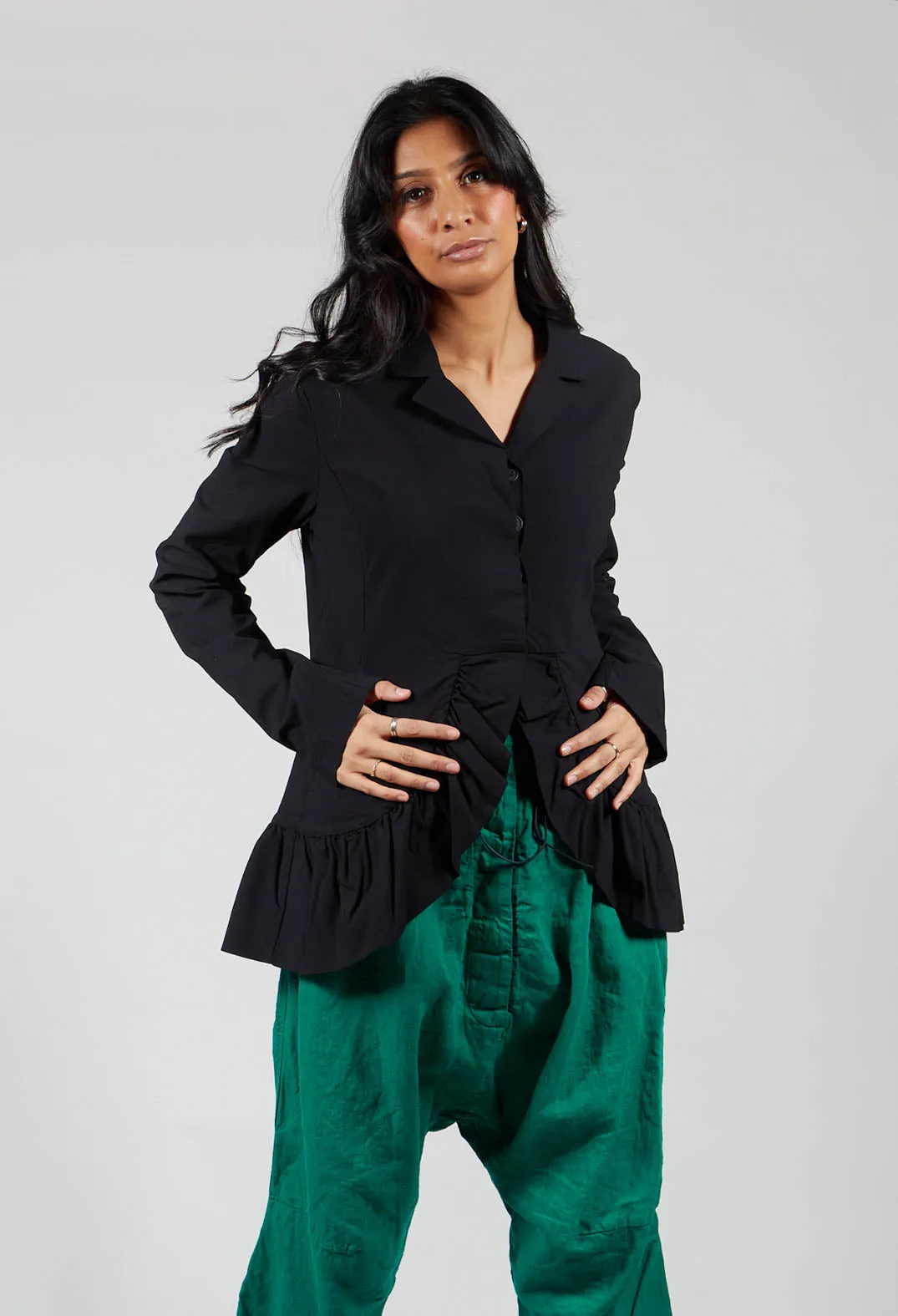 Tailored Jacket with Peplum Hem in Black