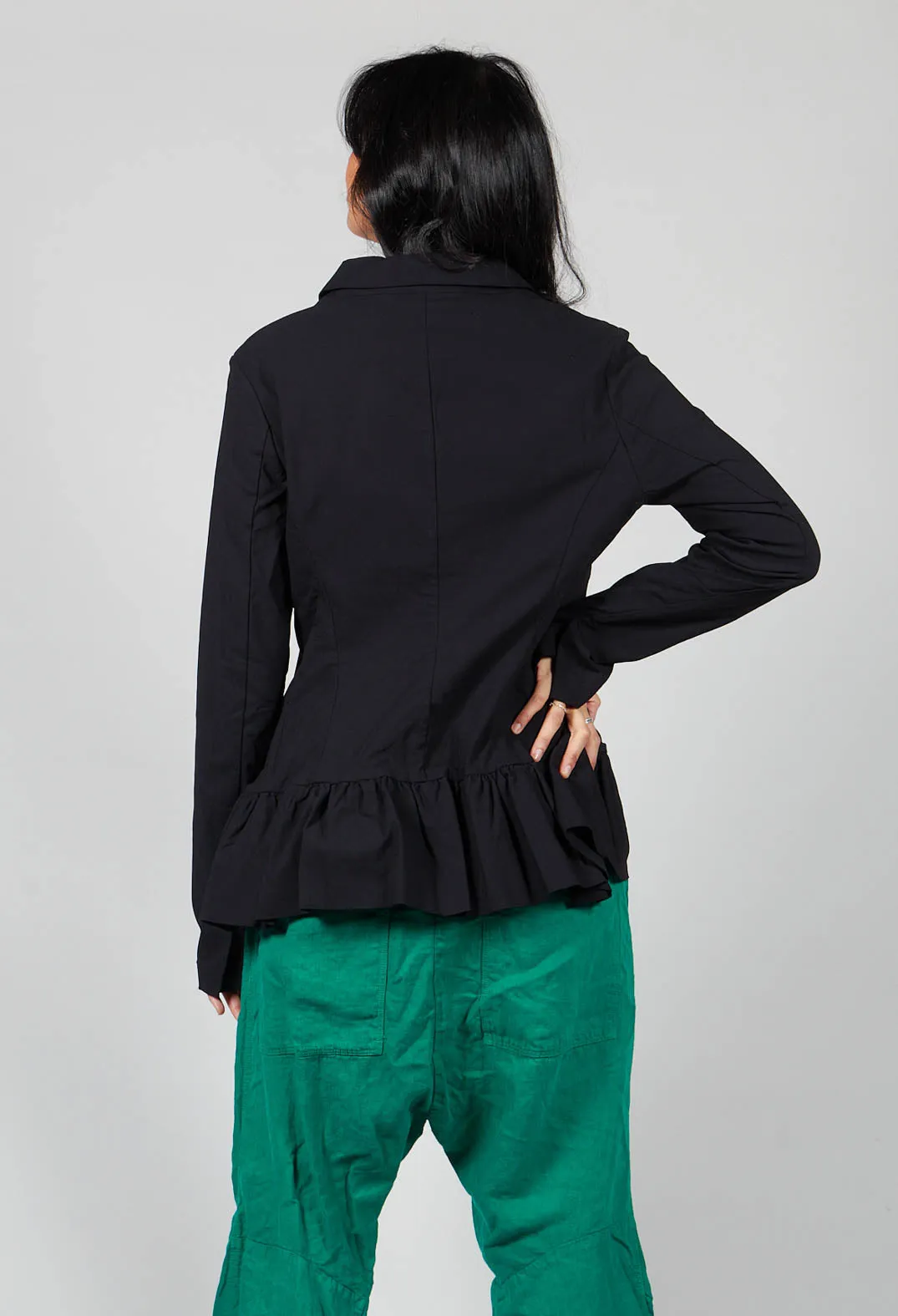 Tailored Jacket with Peplum Hem in Black