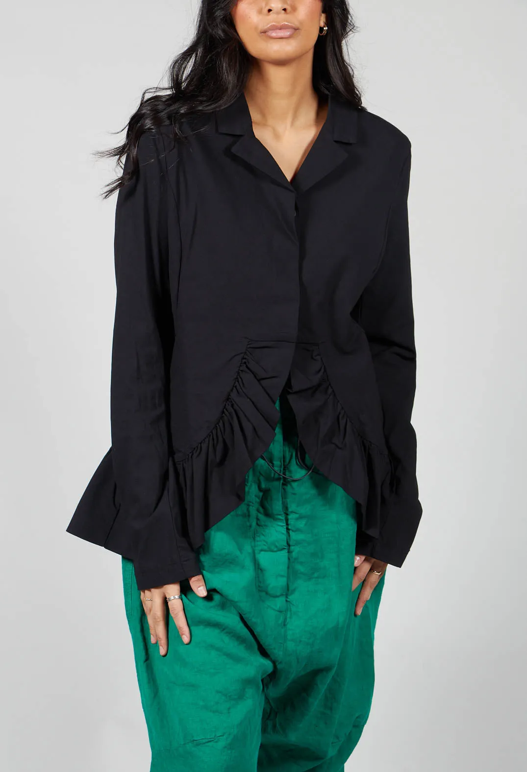 Tailored Jacket with Peplum Hem in Black