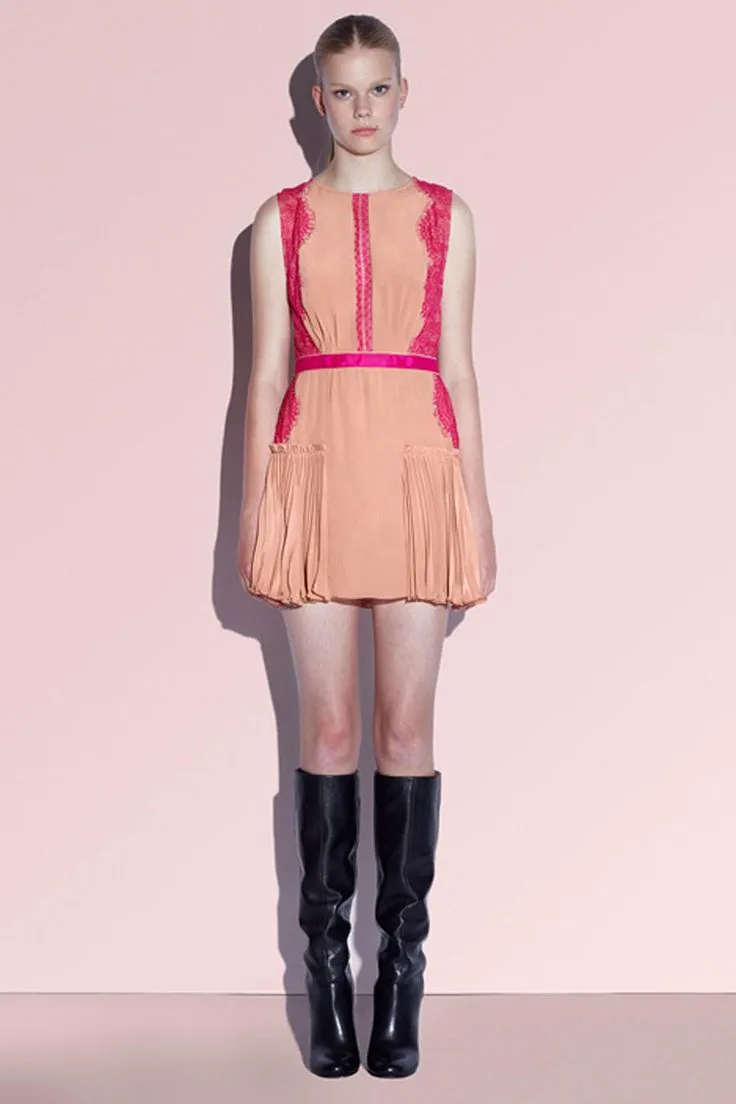 Three Floor Women's Lace Up Dress - Hot Pink & Nude