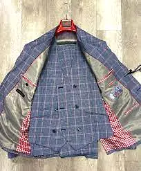 Tiglio Rosso Pecorello Blue/Red Plaid Wool Suit/Vest TL2714 (Single Pleated Regular Fit) (SIZE 52R and 54L ONLY)