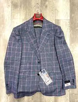 Tiglio Rosso Pecorello Blue/Red Plaid Wool Suit/Vest TL2714 (Single Pleated Regular Fit) (SIZE 52R and 54L ONLY)