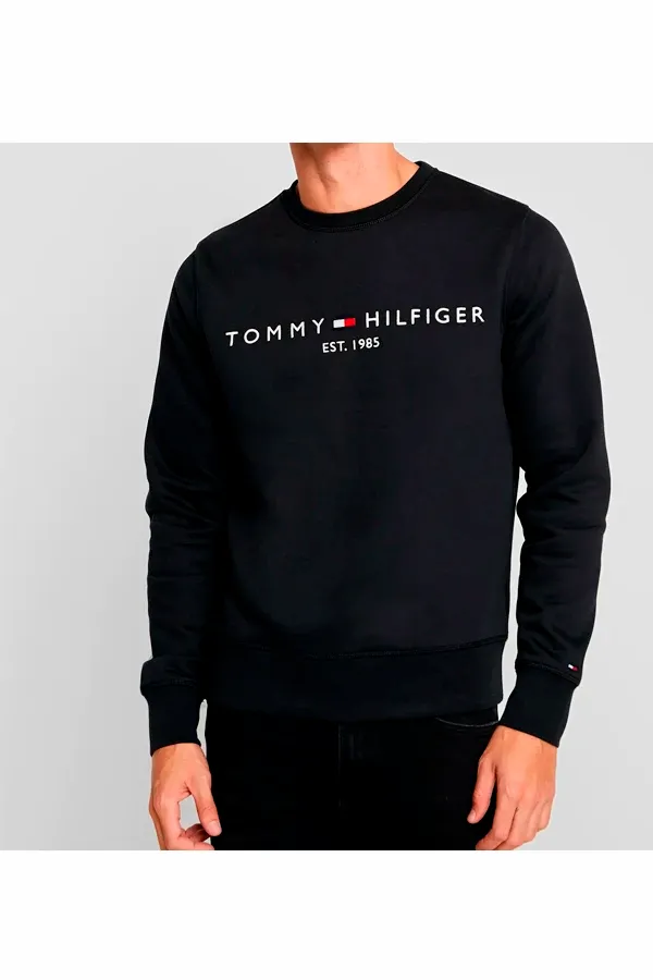 Tommy Hilfiger Logo Crew Sweatshirt Black