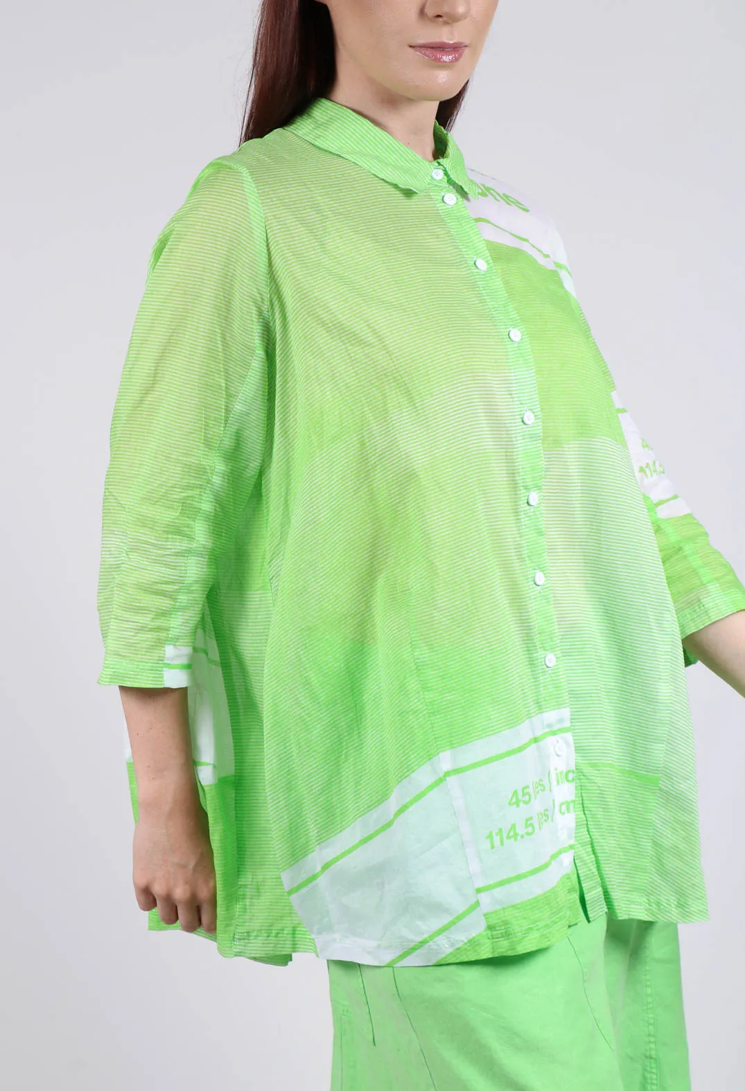 Tulip Hem Cotton Shirt in Lime Print