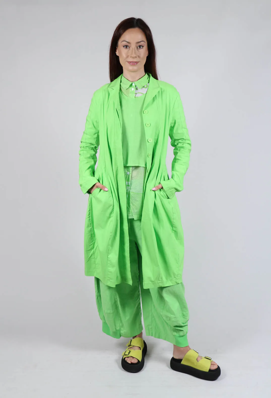 Tulip Hem Cotton Shirt in Lime Print