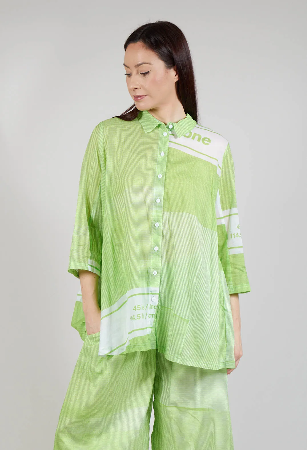 Tulip Hem Cotton Shirt in Lime Print