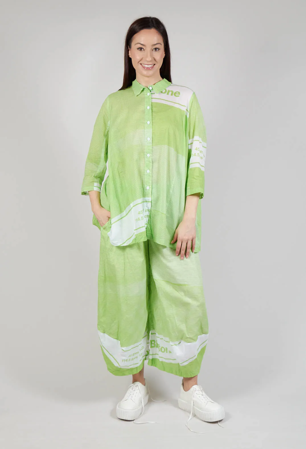 Tulip Hem Cotton Shirt in Lime Print