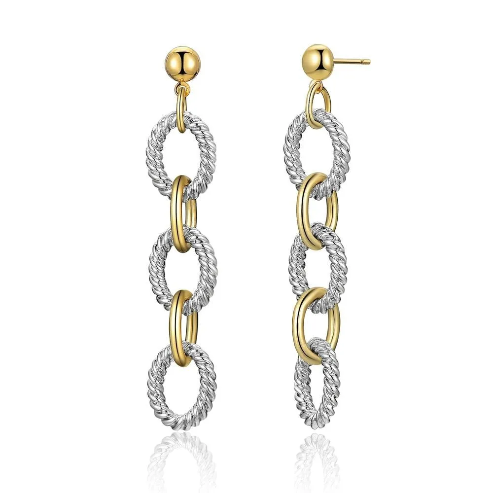 Two-Tone Alternating Circle Cable Links Long Earrings 2.36