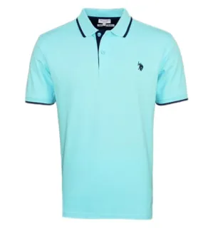 U.S. POLO ASSN. Men's polo shirt, basic shirt, cotton shirt, short-sleeved shirt, 197 63899 52520 238 turquoise