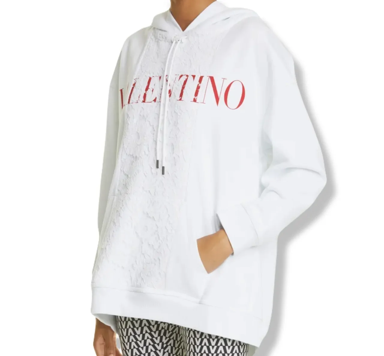 VALENTINO  |Long Sleeves Plain Cotton Logo Hoodies & Sweatshirts