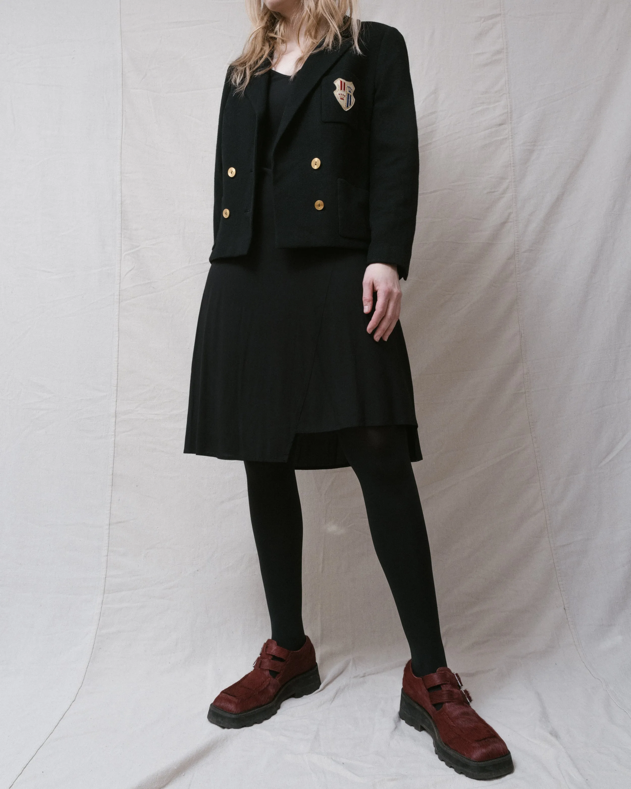 Vintage Black Wool Boxy Jacket (S/M)