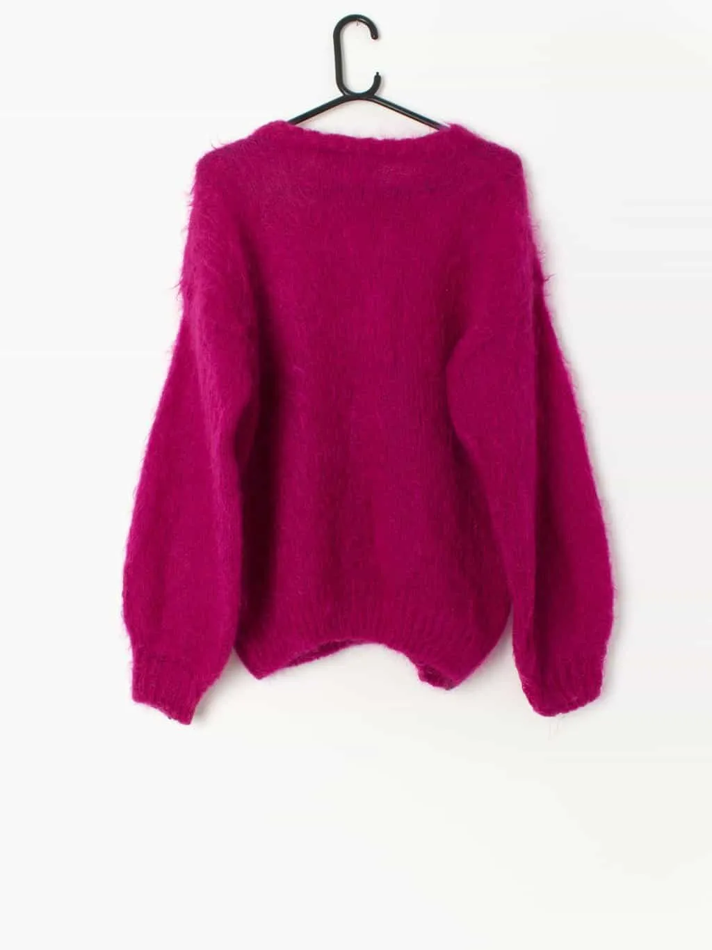 Vintage hot pink mohair jumper with clown and party balloons – Medium