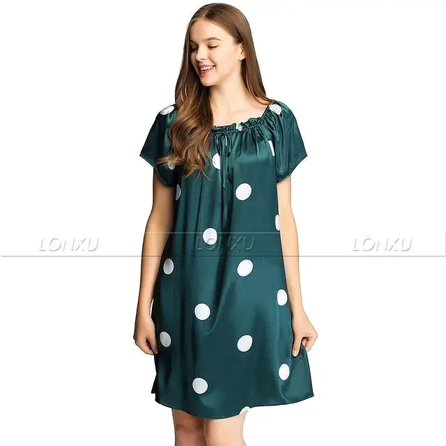 Women Polka Dots Silk Night Dress