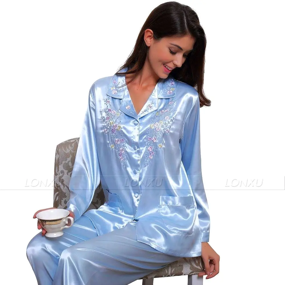 Women Silk Pajama, Embroidered