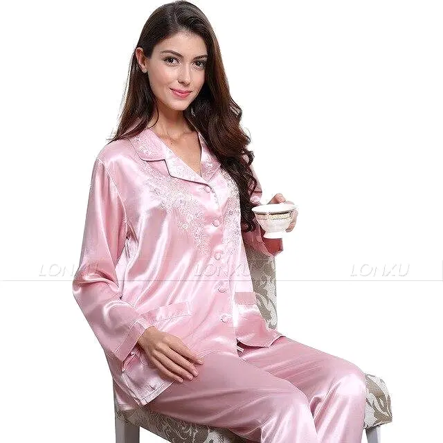 Women Silk Pajama, Embroidered