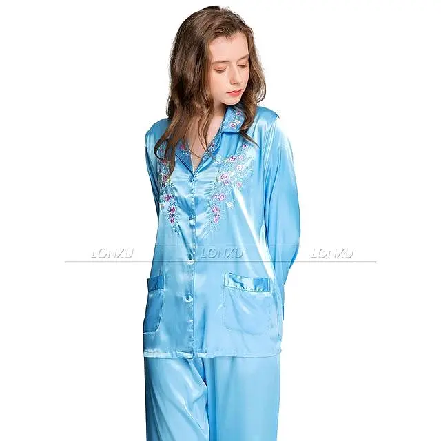 Women Silk Pajama, Embroidered