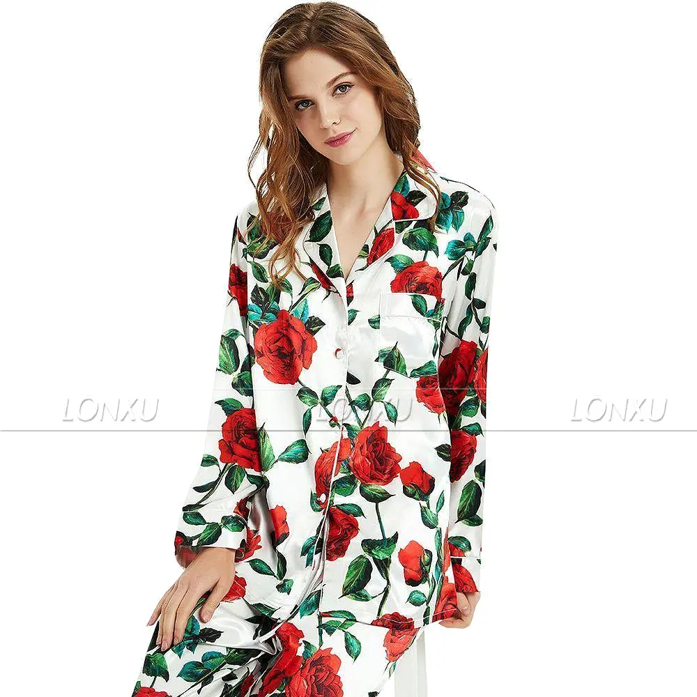 Women Silk Pajama Set, Floral