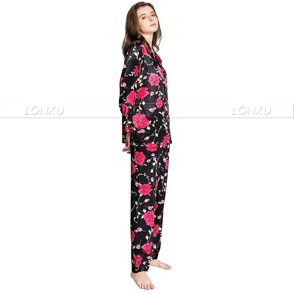 Women Silk Pajama Set, Floral